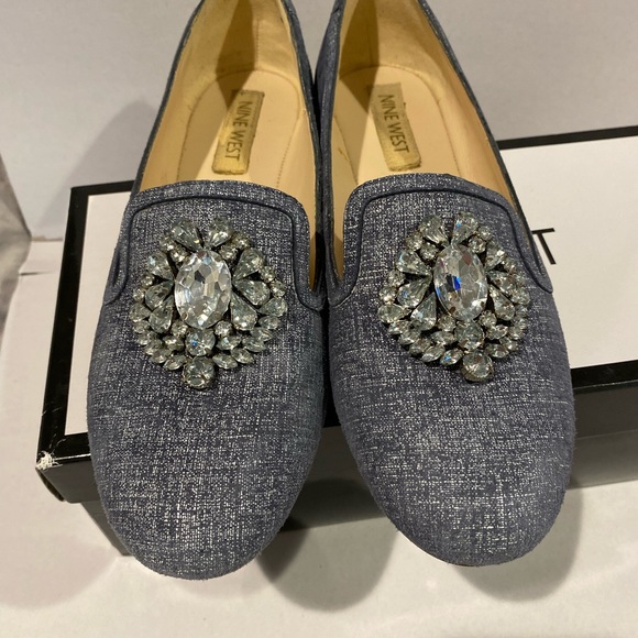 Nine West Shoes - Nine West Blue Loafers with Jewels on the toe. EUC. Sz 8. Comes with box.